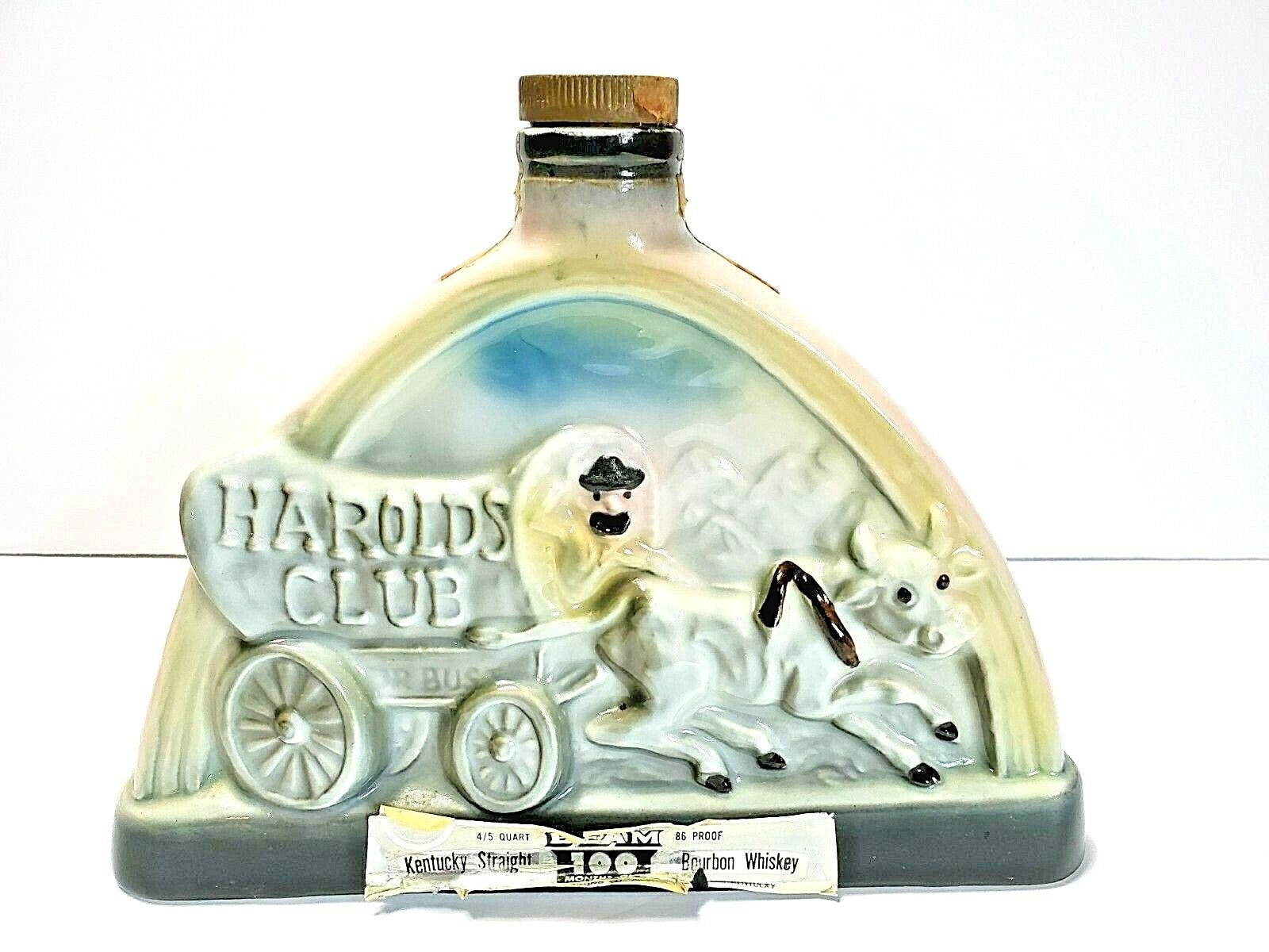 Vintage Jim Beam Whiskey Decanter Empty Harold\'s Club Or Bust Pappy Smith 1969
