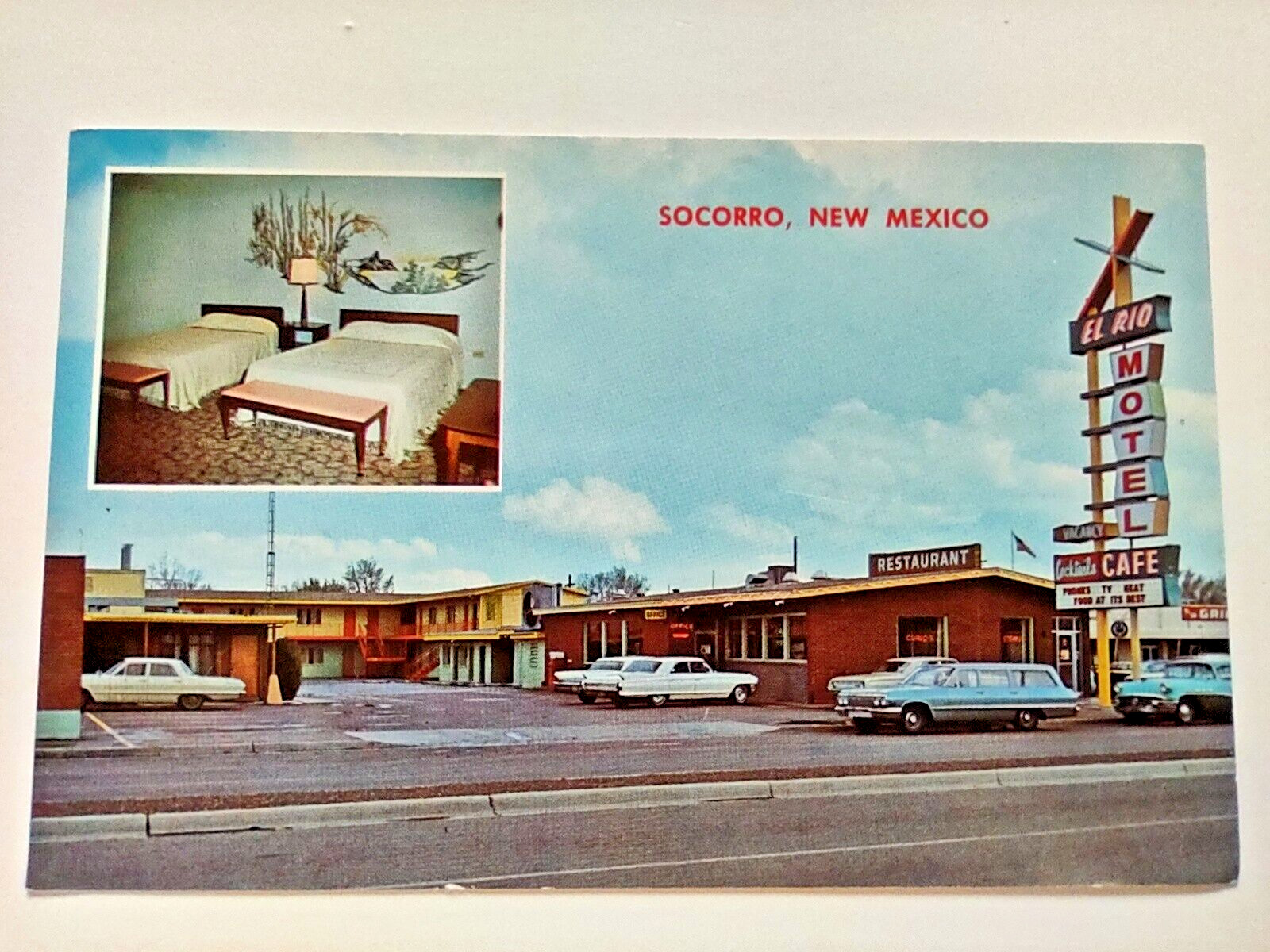 Socorro New Mexico NM El Rio Motel Dual View Room Exterior Autos Signage