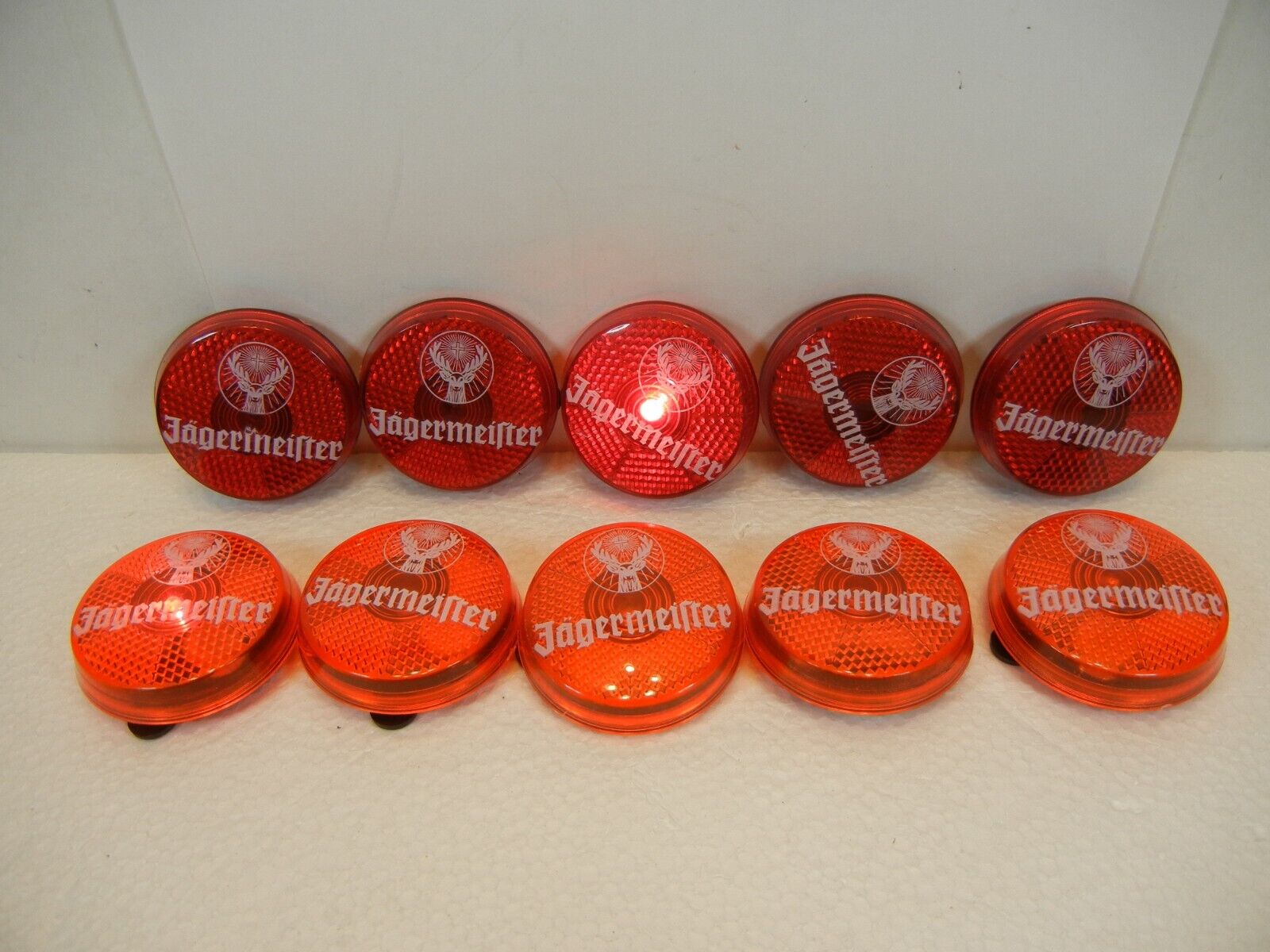 JAGERMEISTER LOT OF 10 BLINKING BUTTONS 5 RED & 5 ORANGE