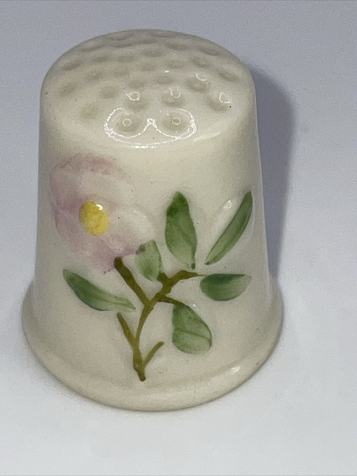 Belleek Ireland Porcelain Thimble Vintage Collectible Pink Flower