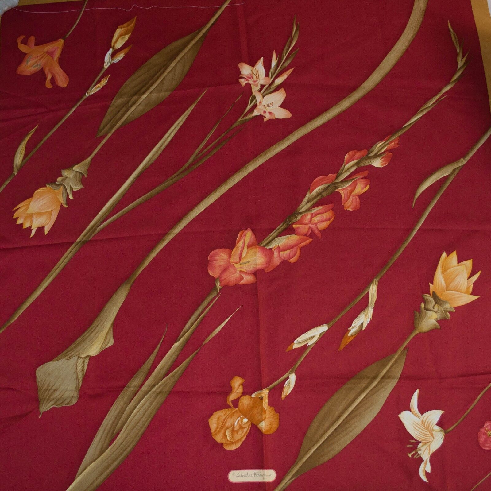 Salvatore Ferragamo authentic pure silk twill fabric 90x90cm Iris Floral Defect