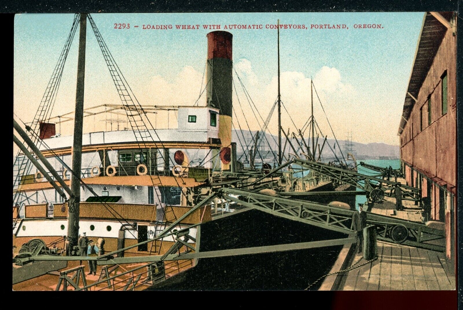 Older Portland Loading Wheat Docks Ship Oregon Historic Vintage Postcard