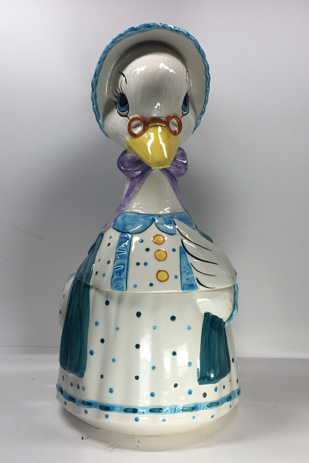 Mother Goose Ceramic Cookie Jar Blue,white And Yellow Made In Portugal￼