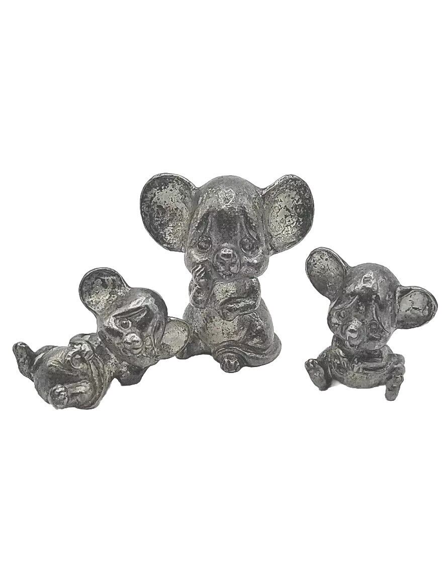 Peltro Italy Miniature Pewter Mouse Family 3 pcs Vintage Mice Figurines 