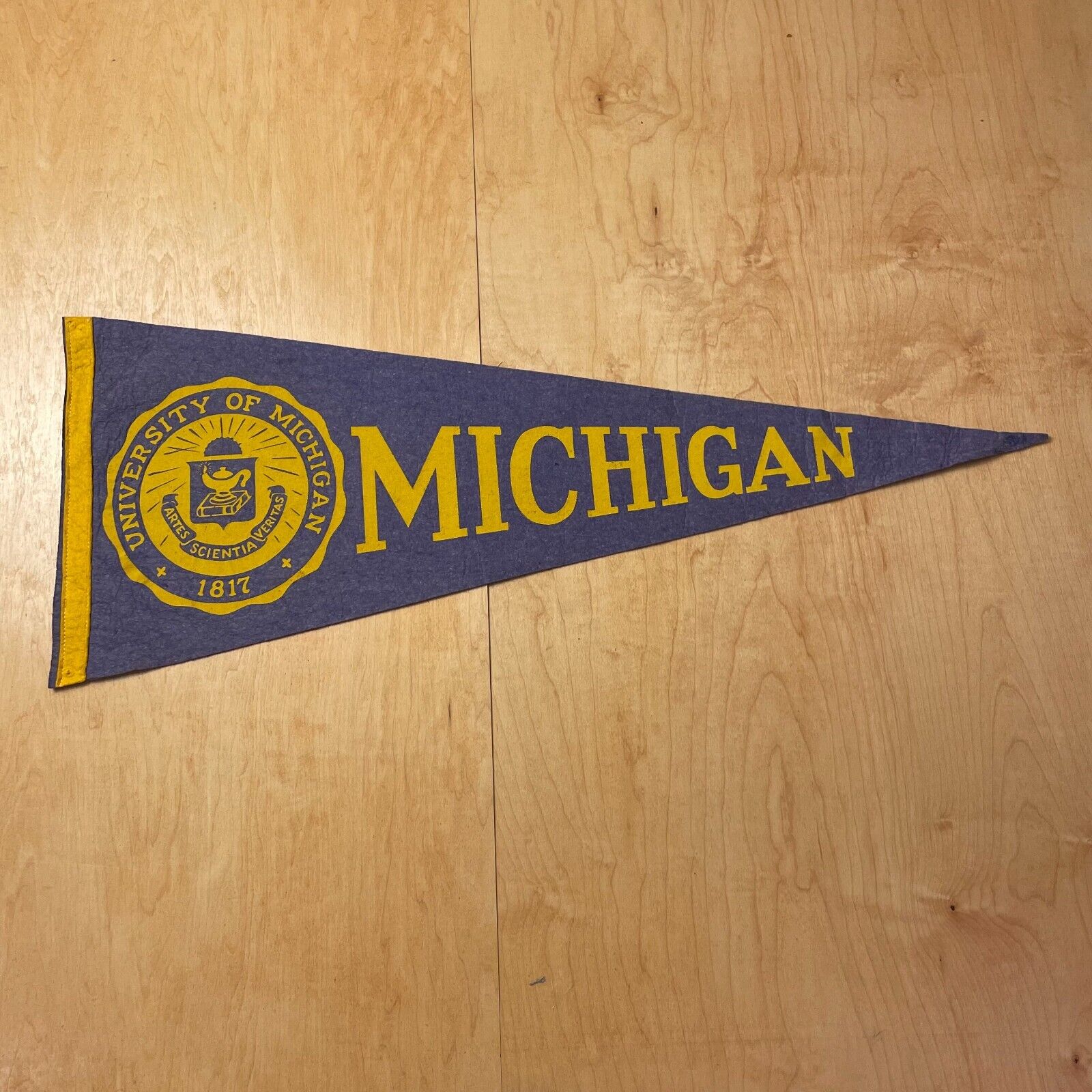Vintage 1950s Sunfaded University of Michigan 12x28 Felt Pennant Flag