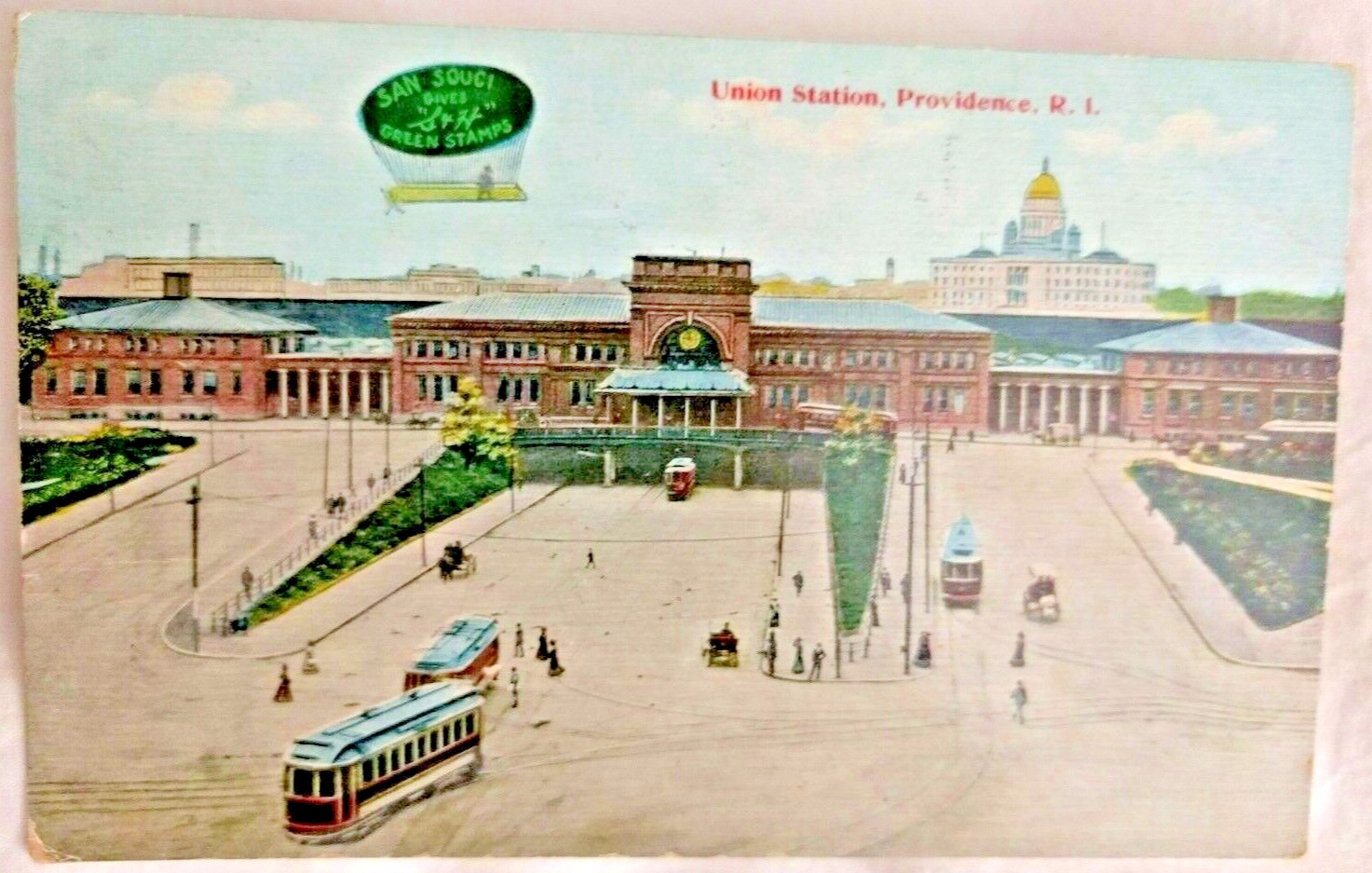 1911 Postcard: Union Station, Providence RI with S&H Green Trading Stamps