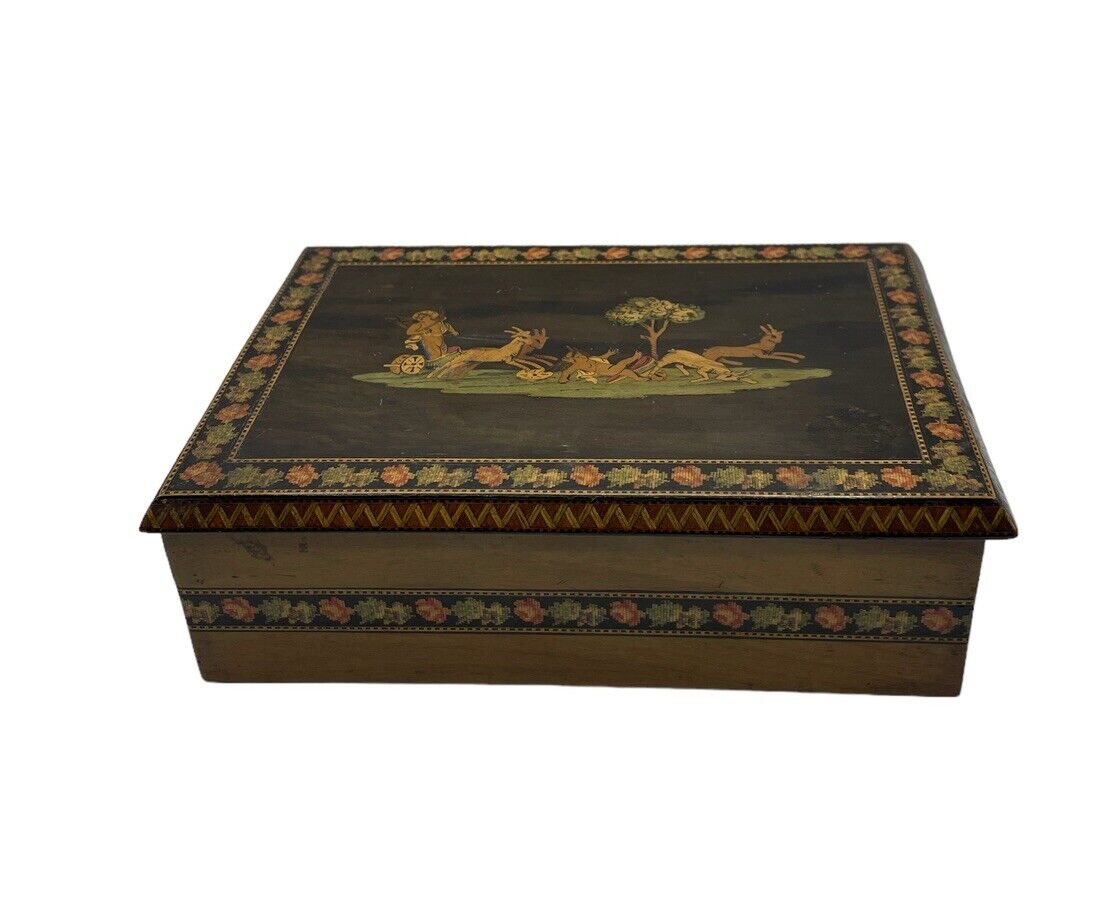 Vintage Italian Marquetry Wood Jewelry Box Trinket Box