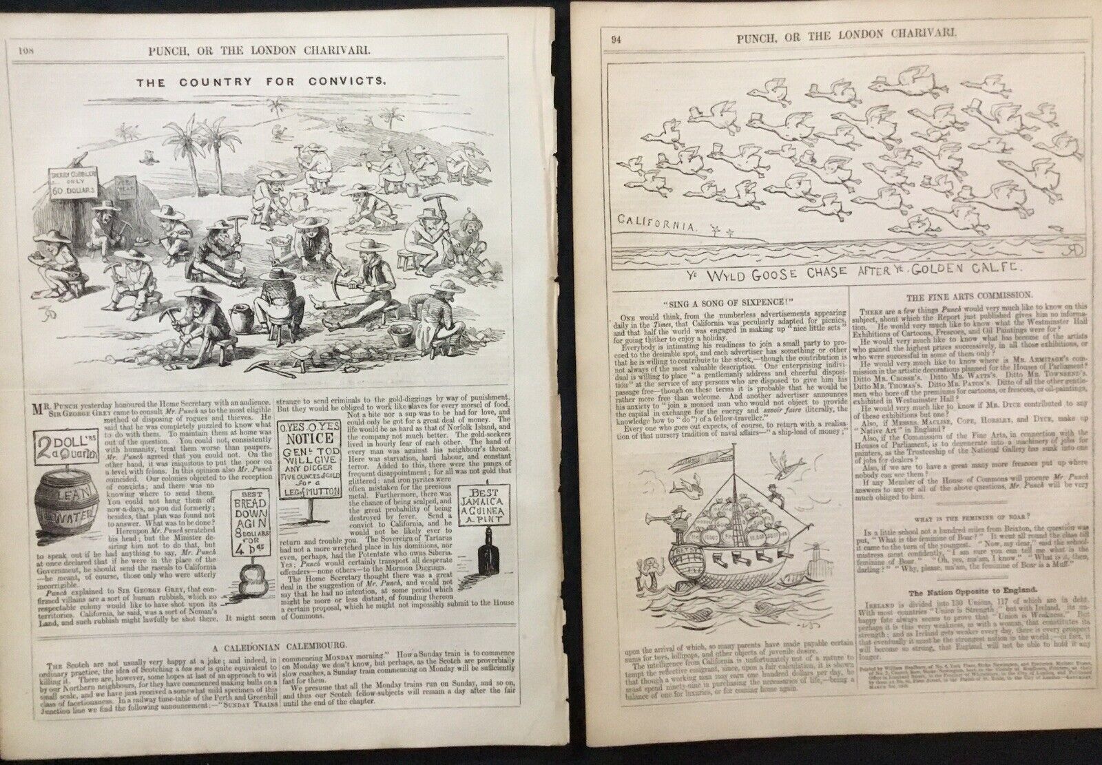 2 California Gold Rush 1849 Wild Goose Chase & Country for Convicts