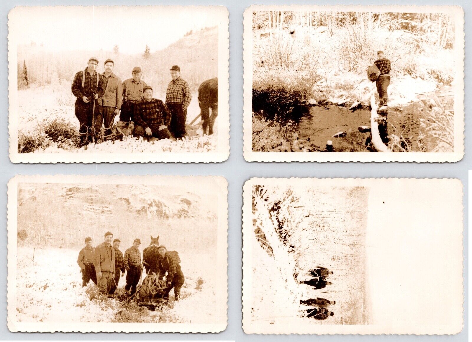 c1930s Hunters~Deer Season~Hunting Trip~Snowy Mountain Scenery~4 VTG Photographs