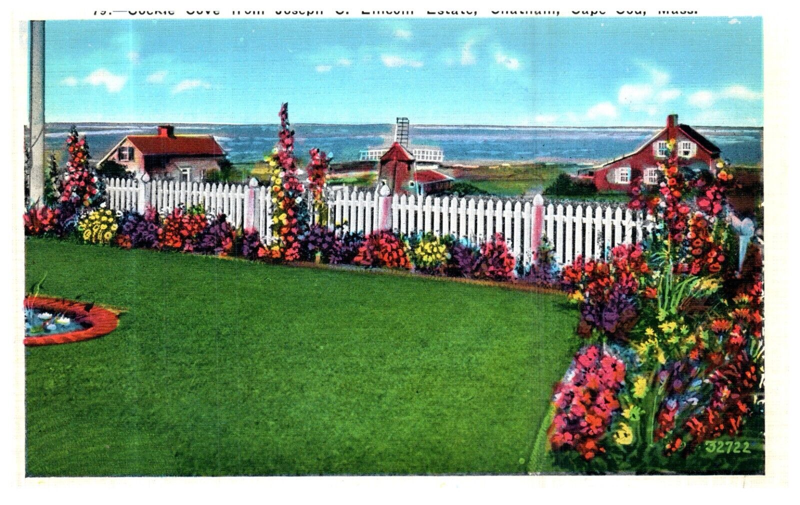 Massachusetts MA Cape Cod Seascape Windmill Flowers Vintage Postcard-L2-215
