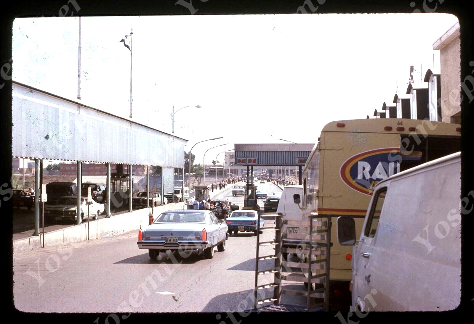 sl84 Original slide 1976 street scene cars Rainbo bread truck 692a