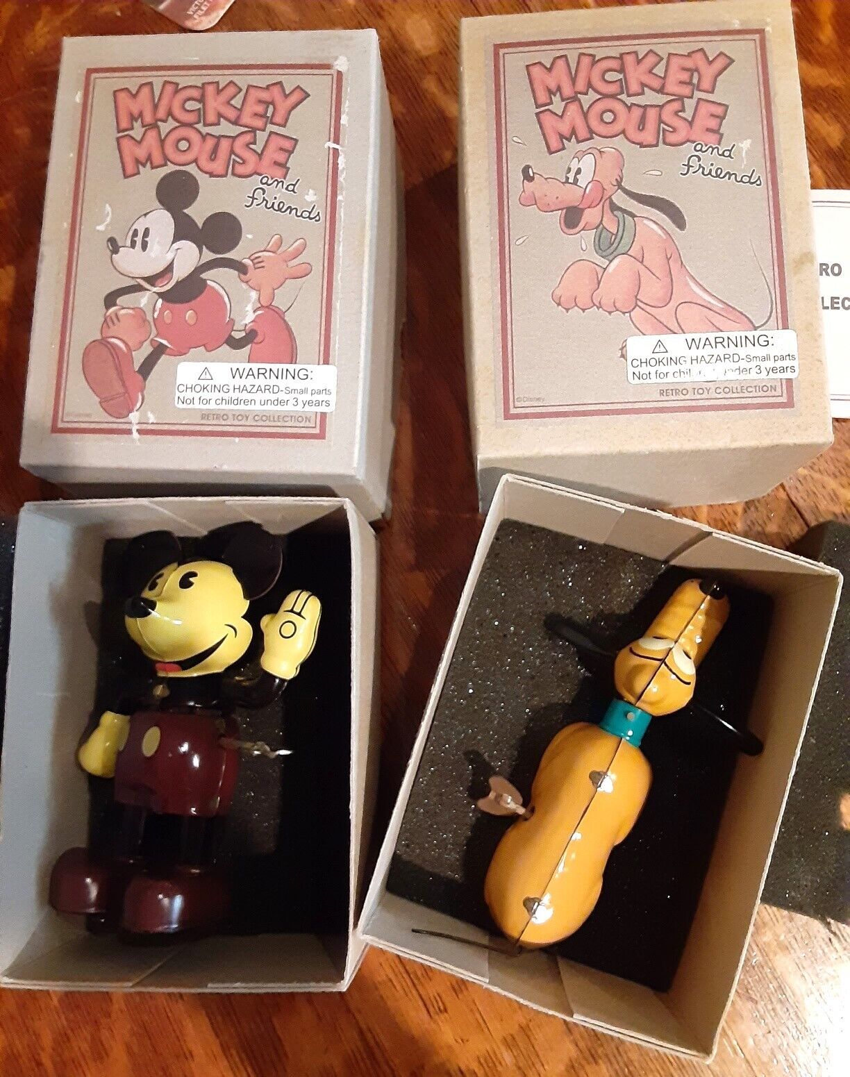 Disney Mickey & Pluto SCHYLLING Wind-up Retro TIN Toys w/box ..BOTH EX. COND.