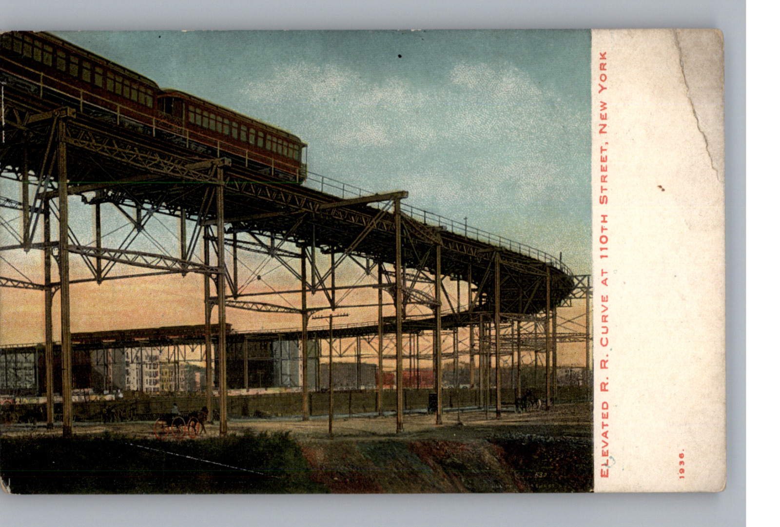 Postcard - Elevated R.R. Curve at 110th St.  New York City