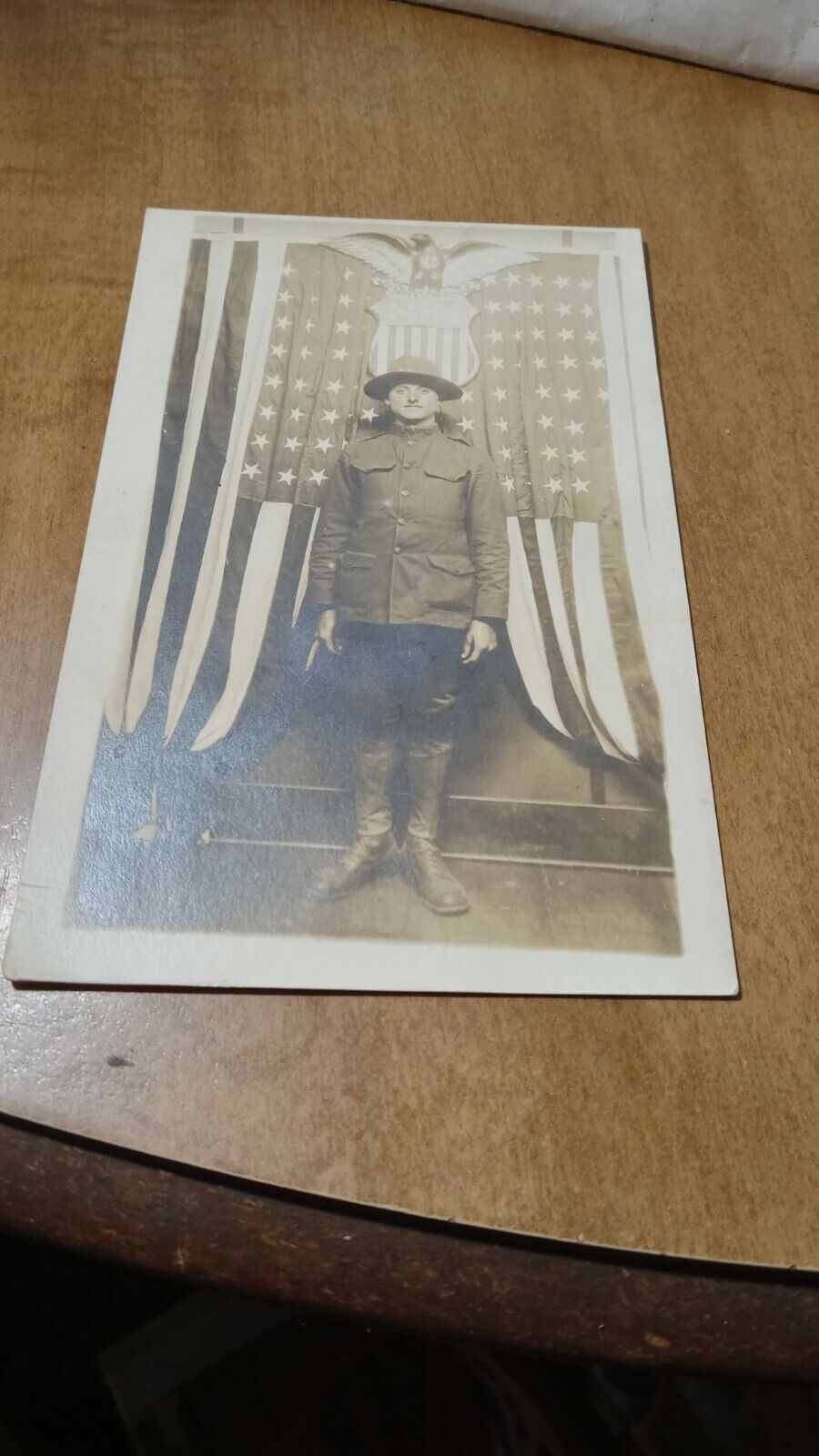 Original Vintage World War I Soldier With American Flag Banners