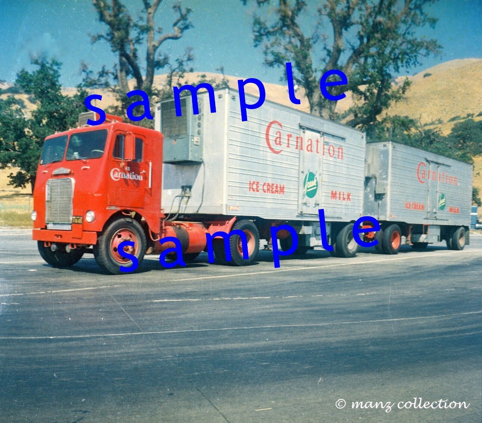 8x10 color semi-truck photo - 1960 WFL CARNATION doubles