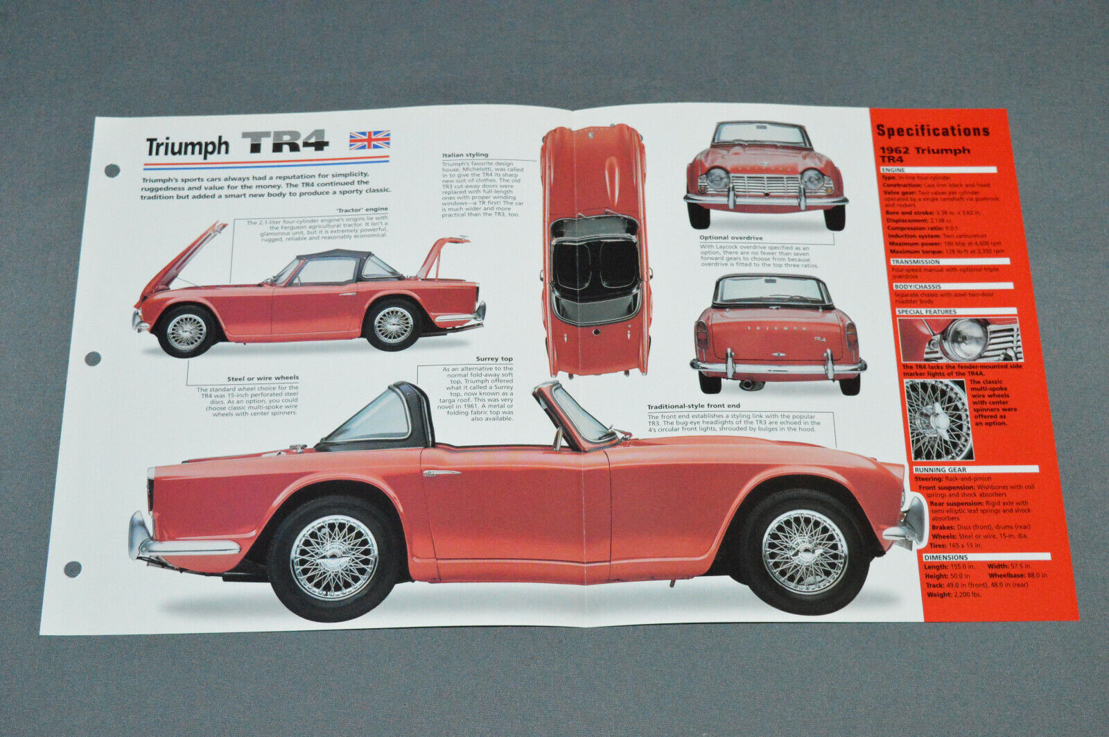 1961-1967 TRIUMPH TR4 TR-4 (1962) Car SPEC SHEET BOOKLET PHOTO BROCHURE