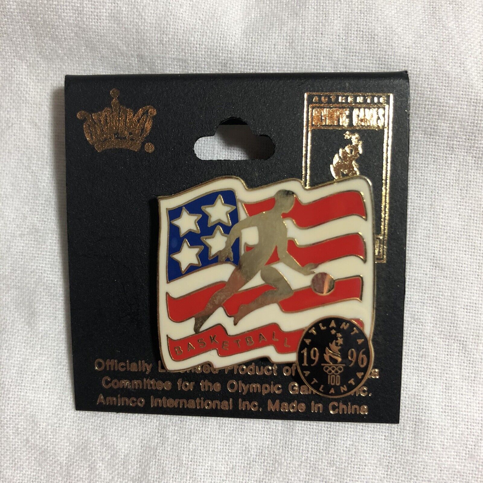 1996 Atlanta Olympics American flag basketball enamel pin