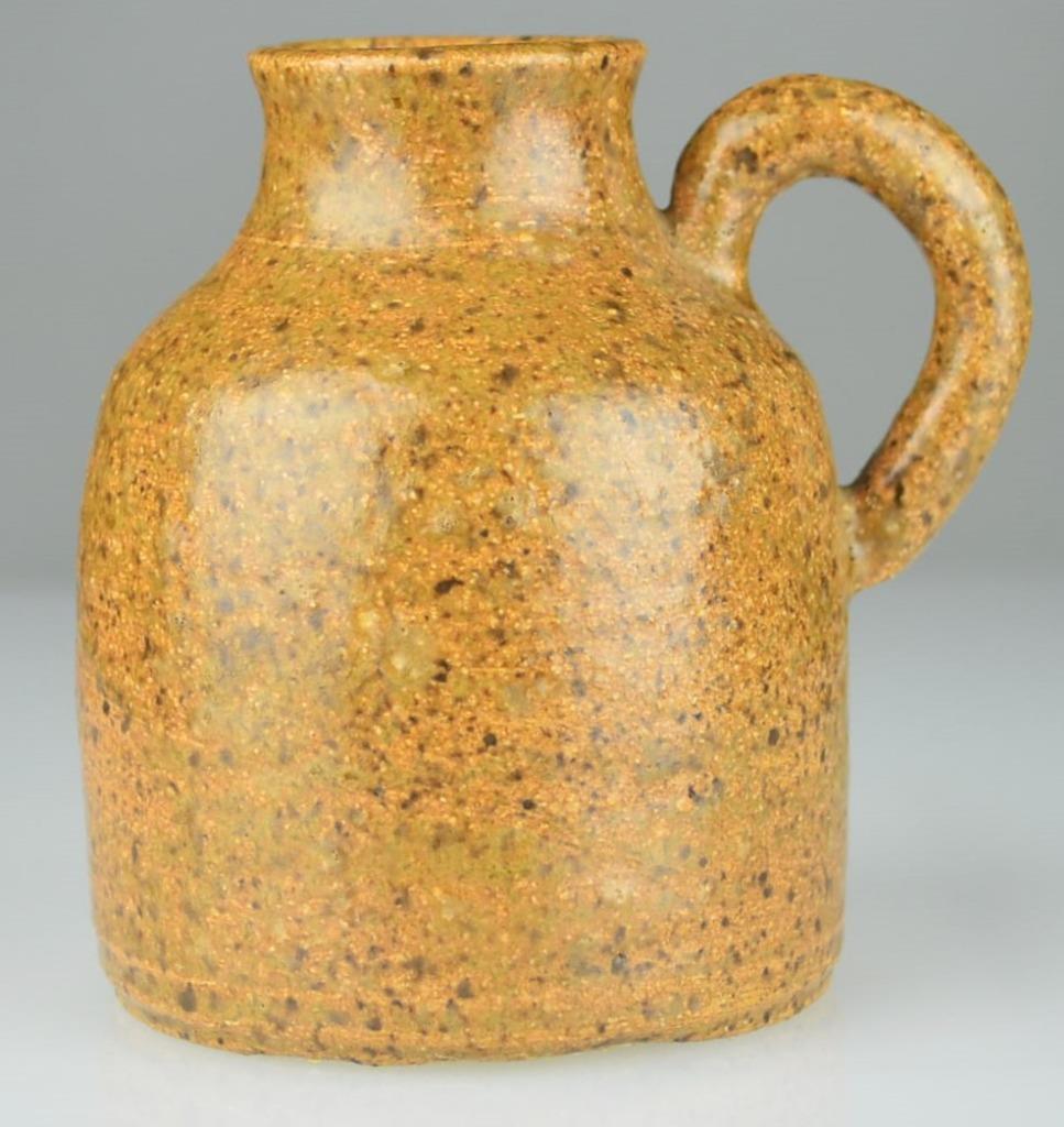 SMALL SPECKLED STONEWARE POTTERY JUG - SIGNED JOKEN - MAINE - 3 1/2\