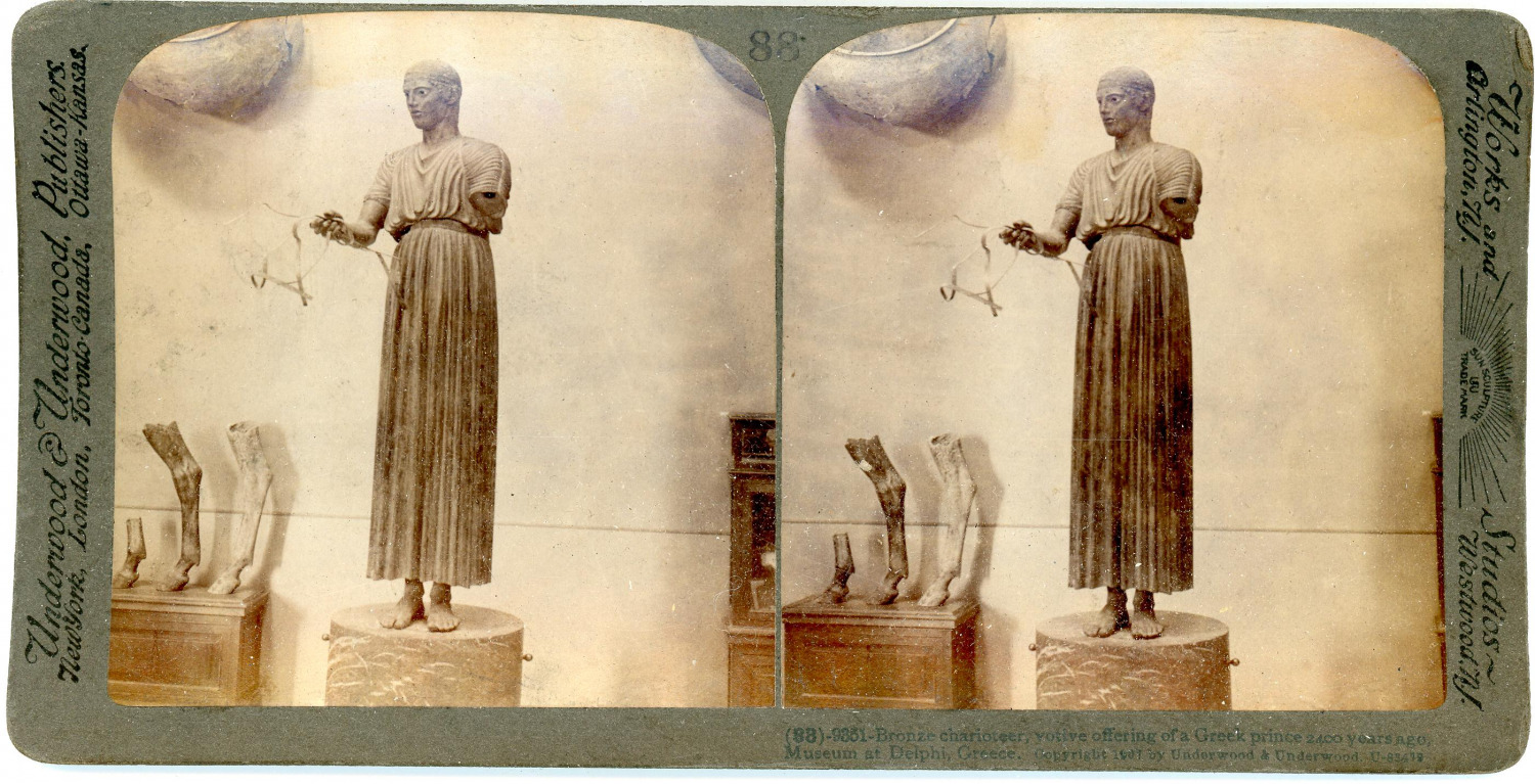 Stereo, Greece, Museum at Delphi, Bronze Charioteer, Offering of a Greek Prince 