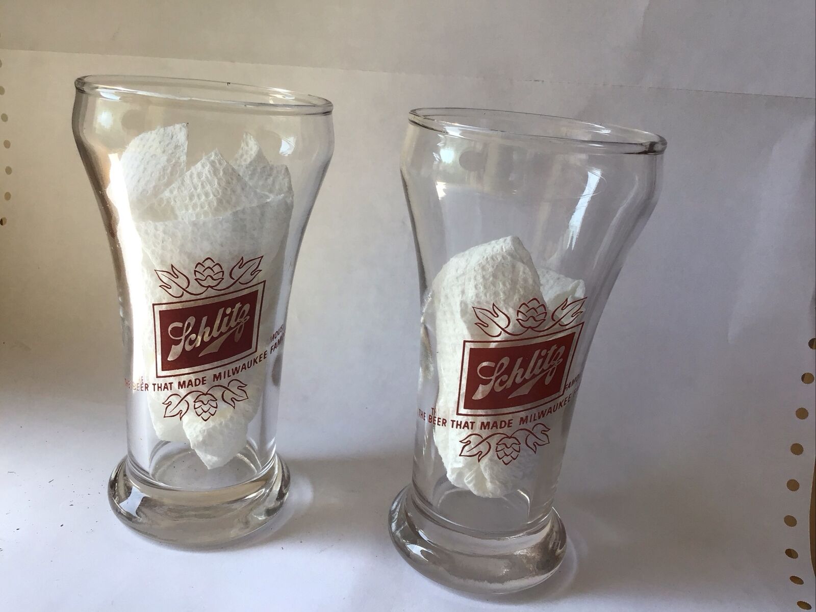 SCHLITZ Beer Glass The Beer That Made Milwaukee Famous Tapered Pilsner (Pair)