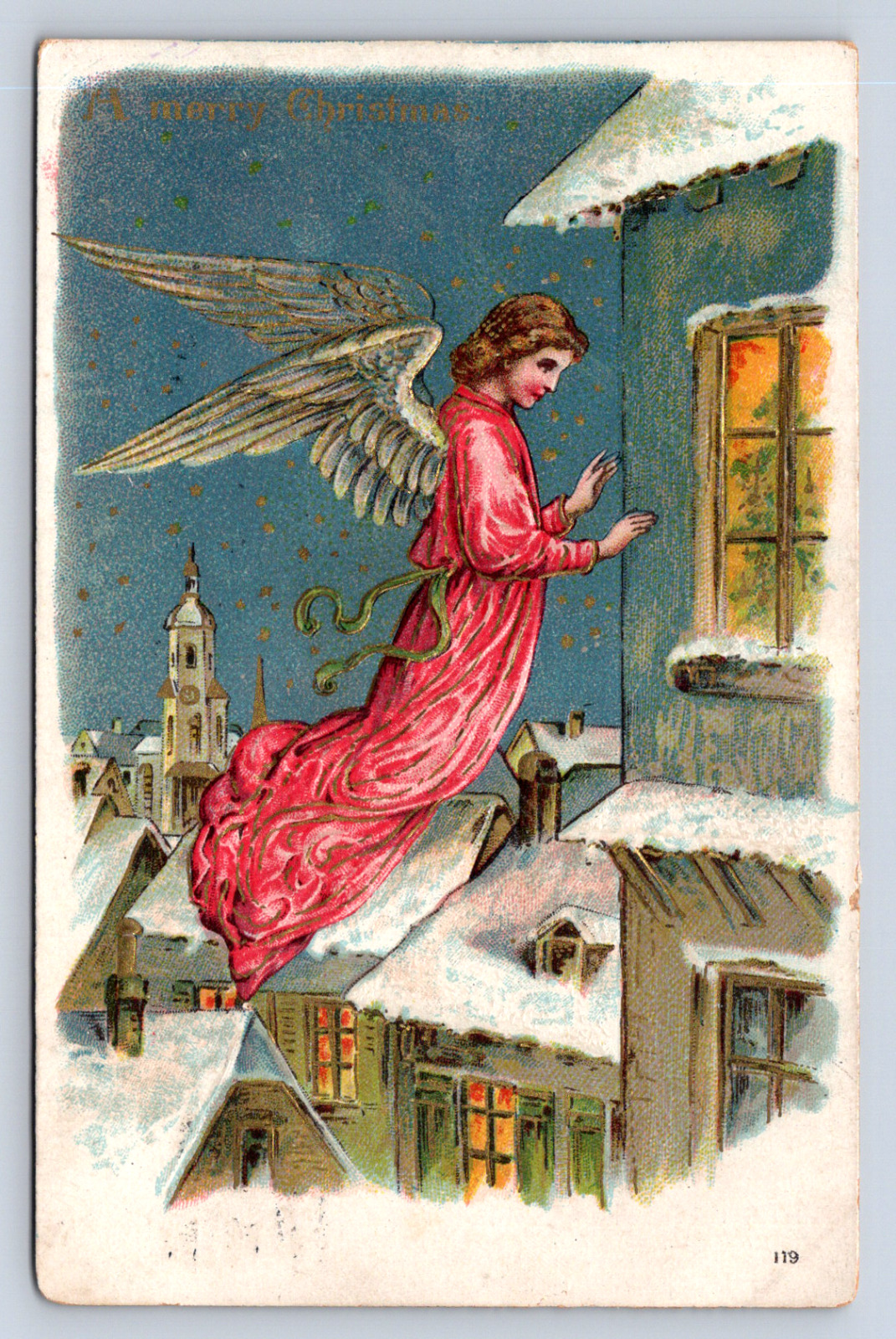 Vintage Postcard Merry Christmas Angel Evansville Indiana