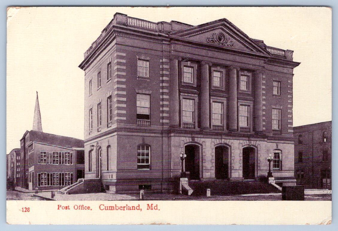 1909 CUMBERLAND MARYLAND*MD*POST OFFICE*ANTIQUE POSTCARD*TO THREE CHURCHES WV