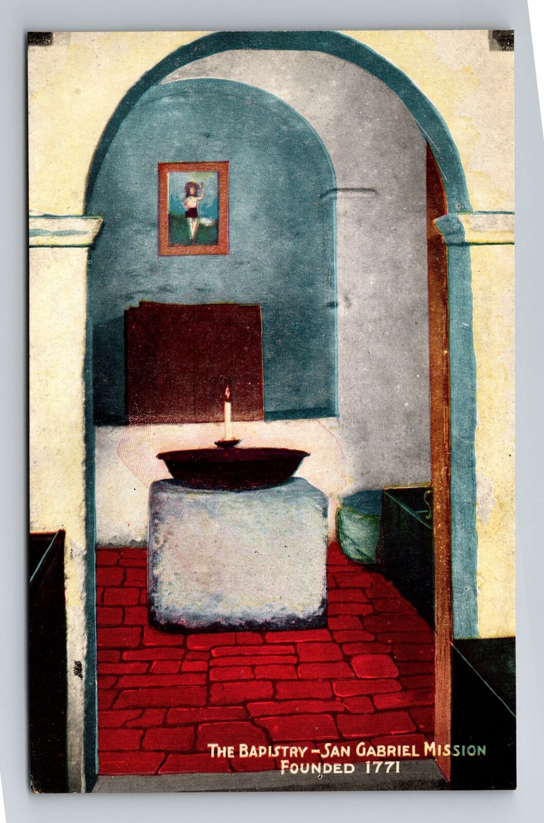 San Gabriel CA-California, Mission Baptistry, Antique Vintage Souvenir Postcard