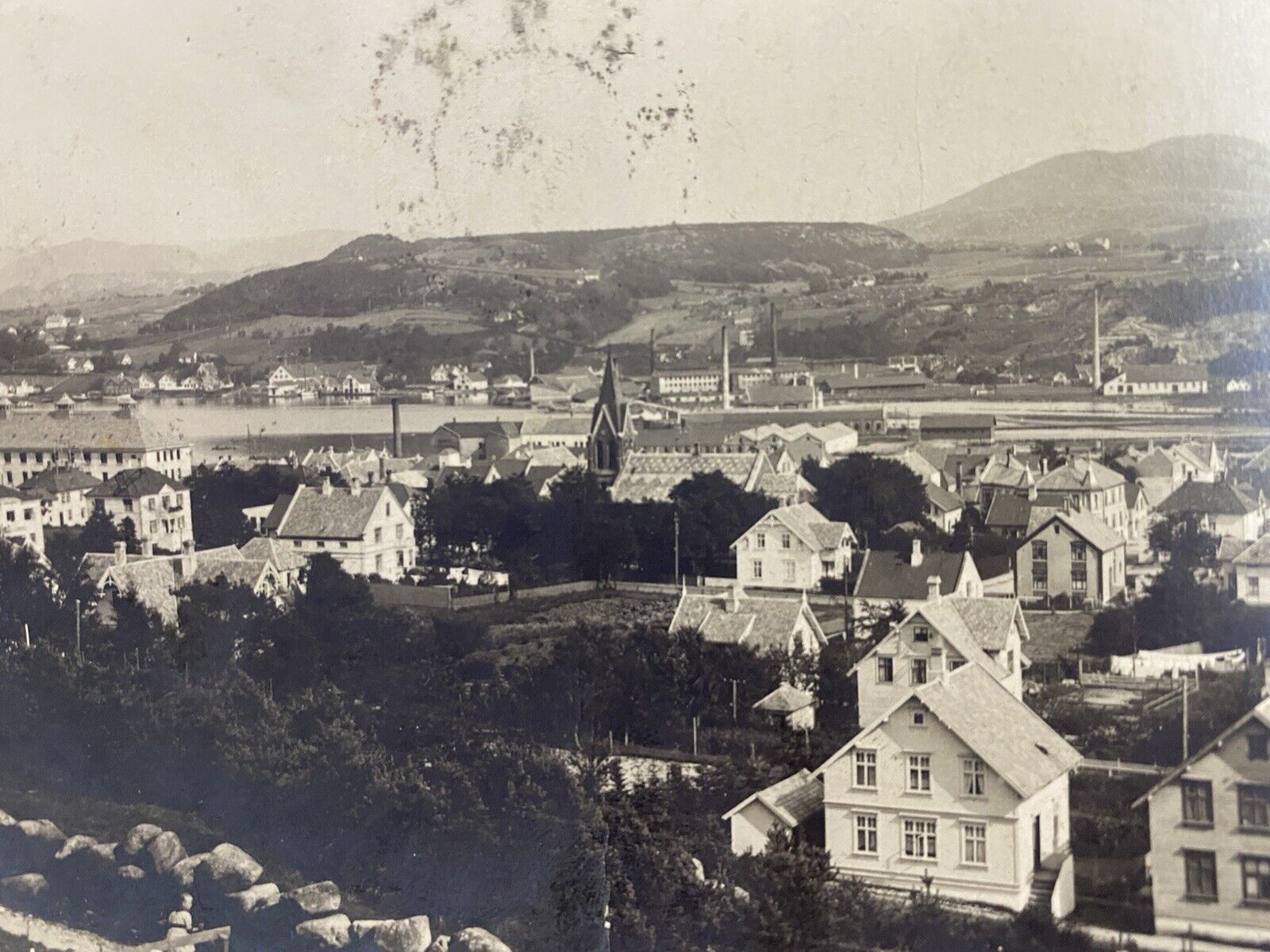 Early 20th Century Vintage RPPC 1924 Sandnes, Norway, Overview of City, Stamped