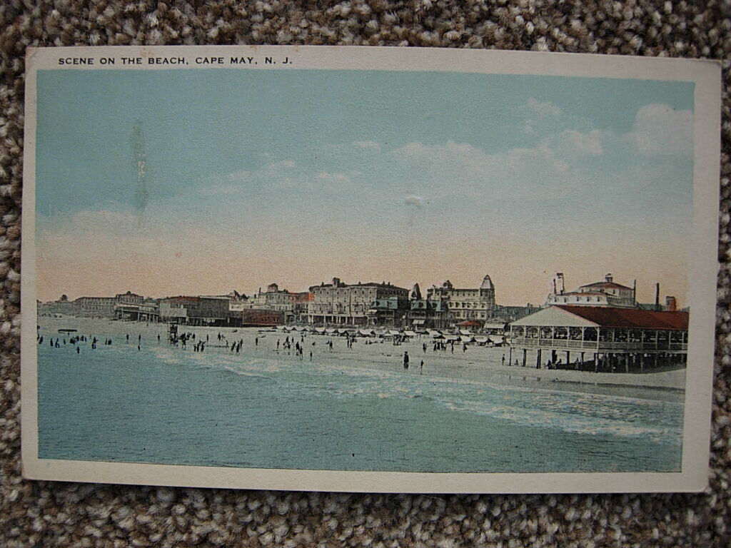 CAPE MAY NJ-SCENE ON THE BEACH-HOTELS-OCEAN-PAVILION-NEW JERSEY SHORE-1924