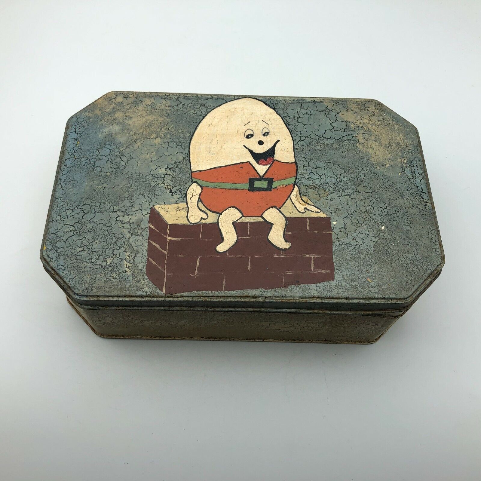 Humpty Dumpty Hand Painted Box Trinket Folk Art Antique READ Vintage Cute As Is