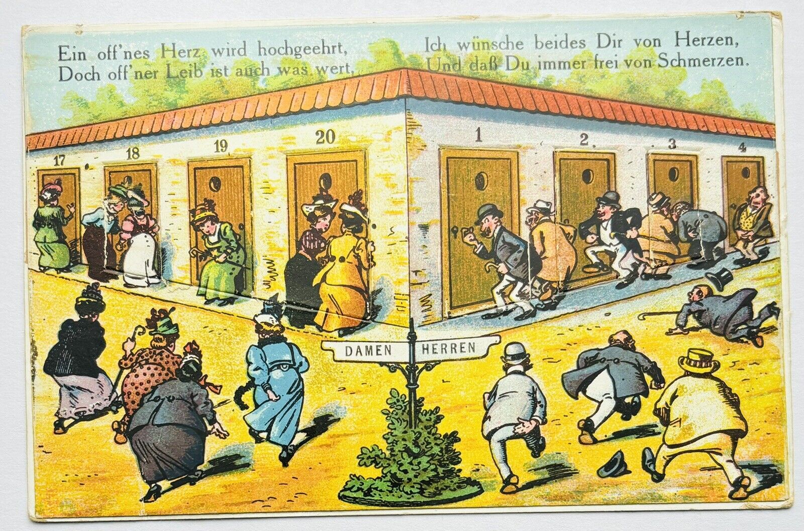 Rare Early 1900’s German Postcard With Men’s & Women’s Bathrooms & Opening Doors