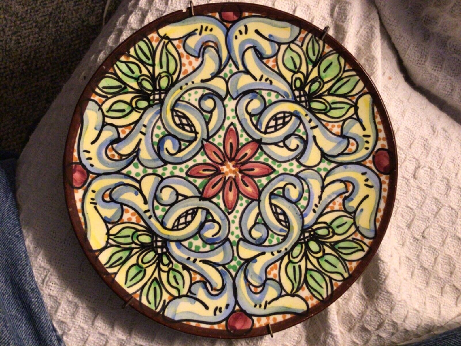 Vintage Hand Painted Pintado A Mano Ceramic Wall Hanging Plate