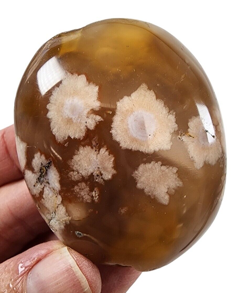 Flower Agate Crystal Polished Pebble Madagascar 77.5 grams.