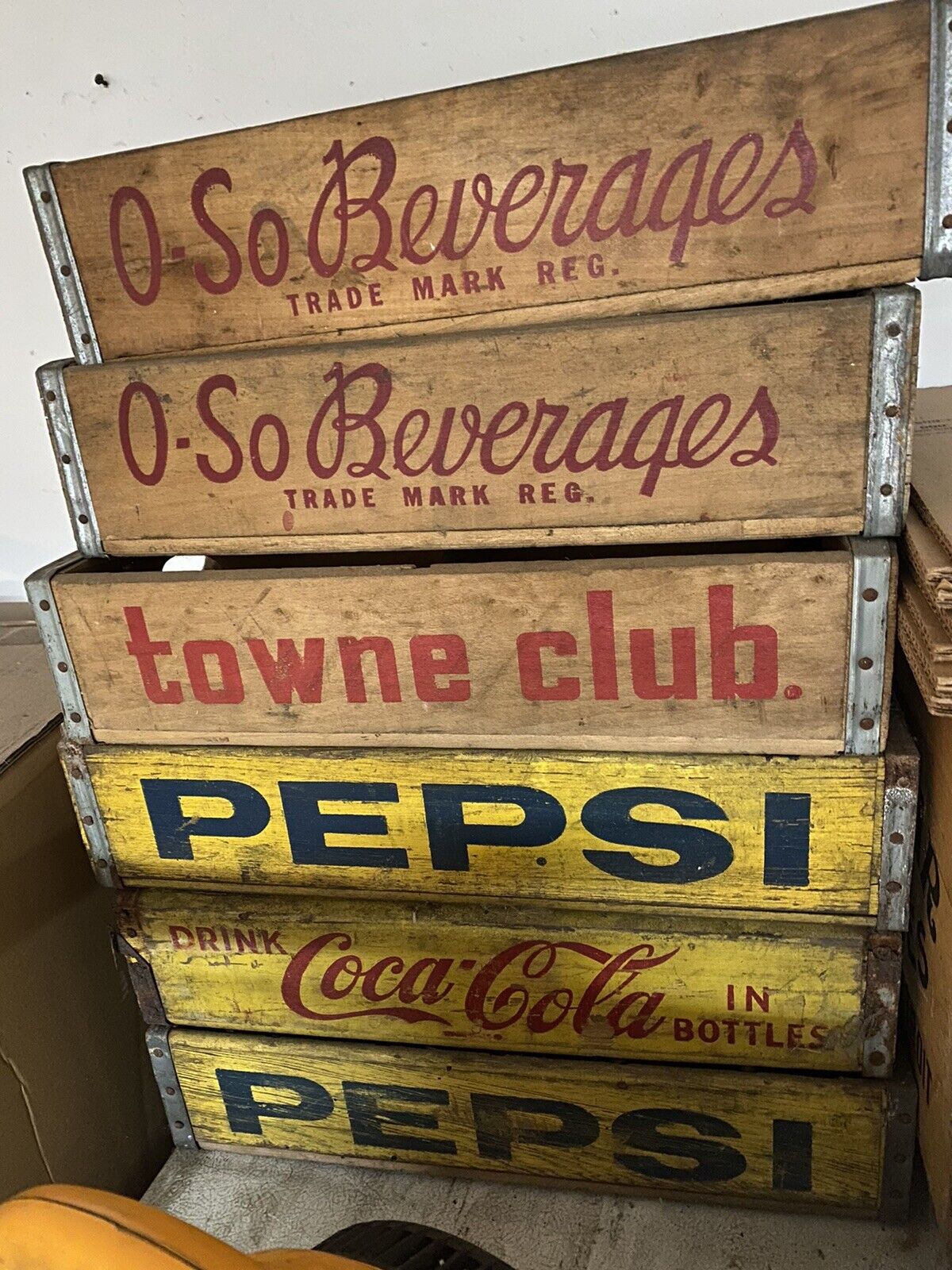 Vintage Towne Club PEPSI O.SO COCA COLA Beverages Soda Crates LOT OF 6