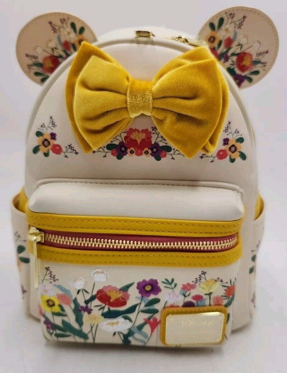 NEW Disney Loungefly Minnie Mouse Floral Yellow Bow. Mini Backpack