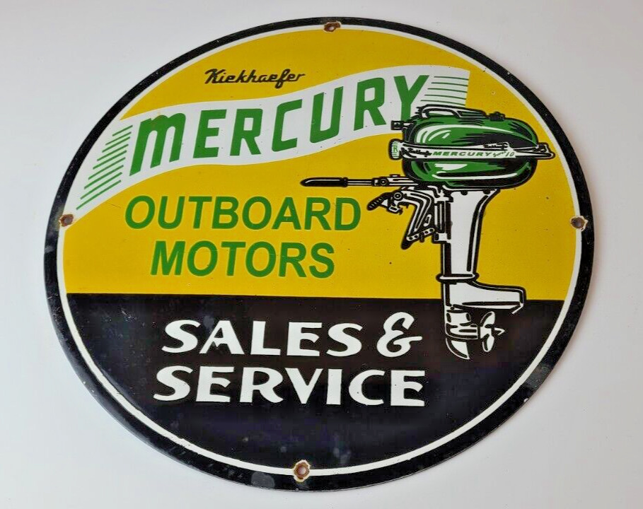 Vintage Mercury Outboards Porcelain Sign - Boat Motor Gas Engines Pump Sign