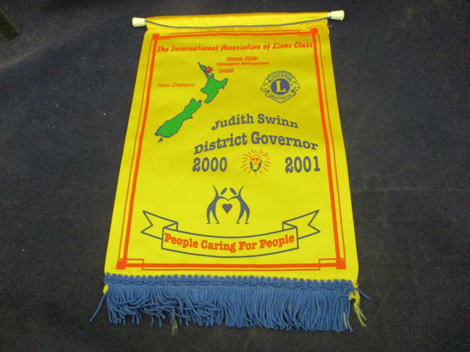 Vintage Lions Club Banner Flag 2001 Judith Swinn SIGNED Whangarei New Zealand