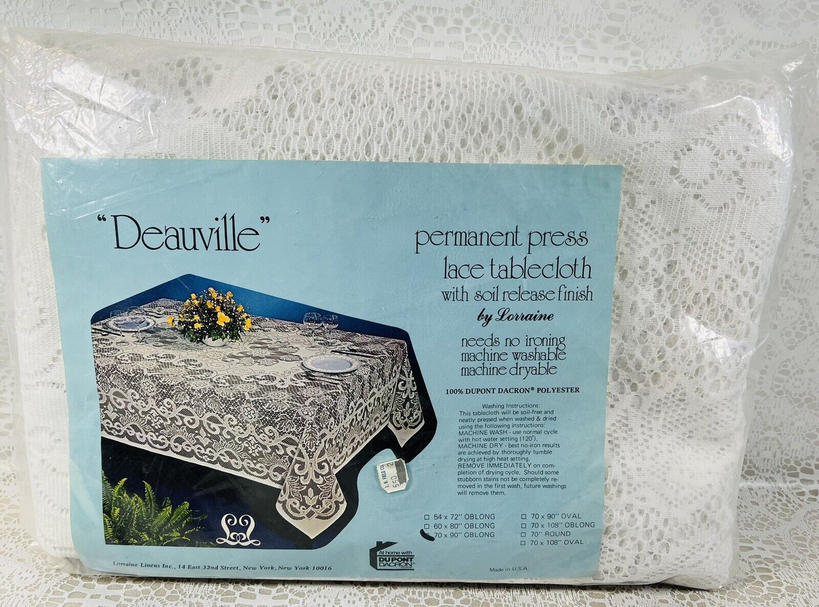 Vintage Deauville White Permanent Press Lace Tablecloth by Lorraine 70\