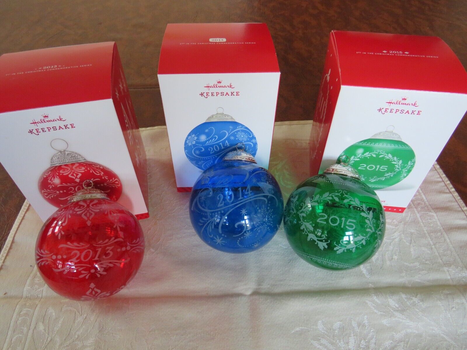 2013 Hallmark Ornament - Christmas Commemorative Glass Ball 2014 & 2015