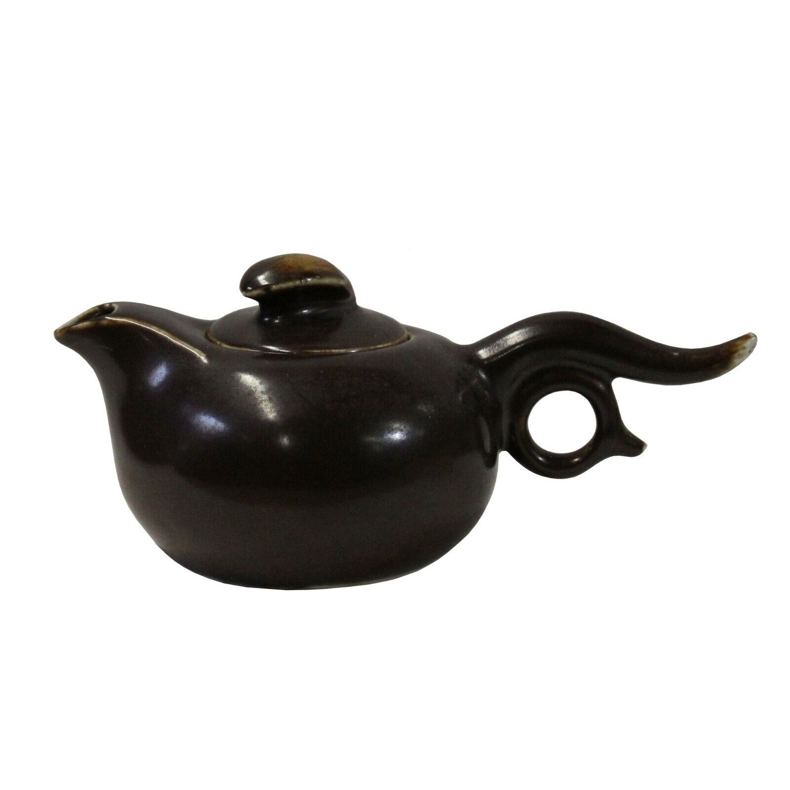 Chinese Handmade Distressed Brown Glaze Ceramic Accent Teapot ws339