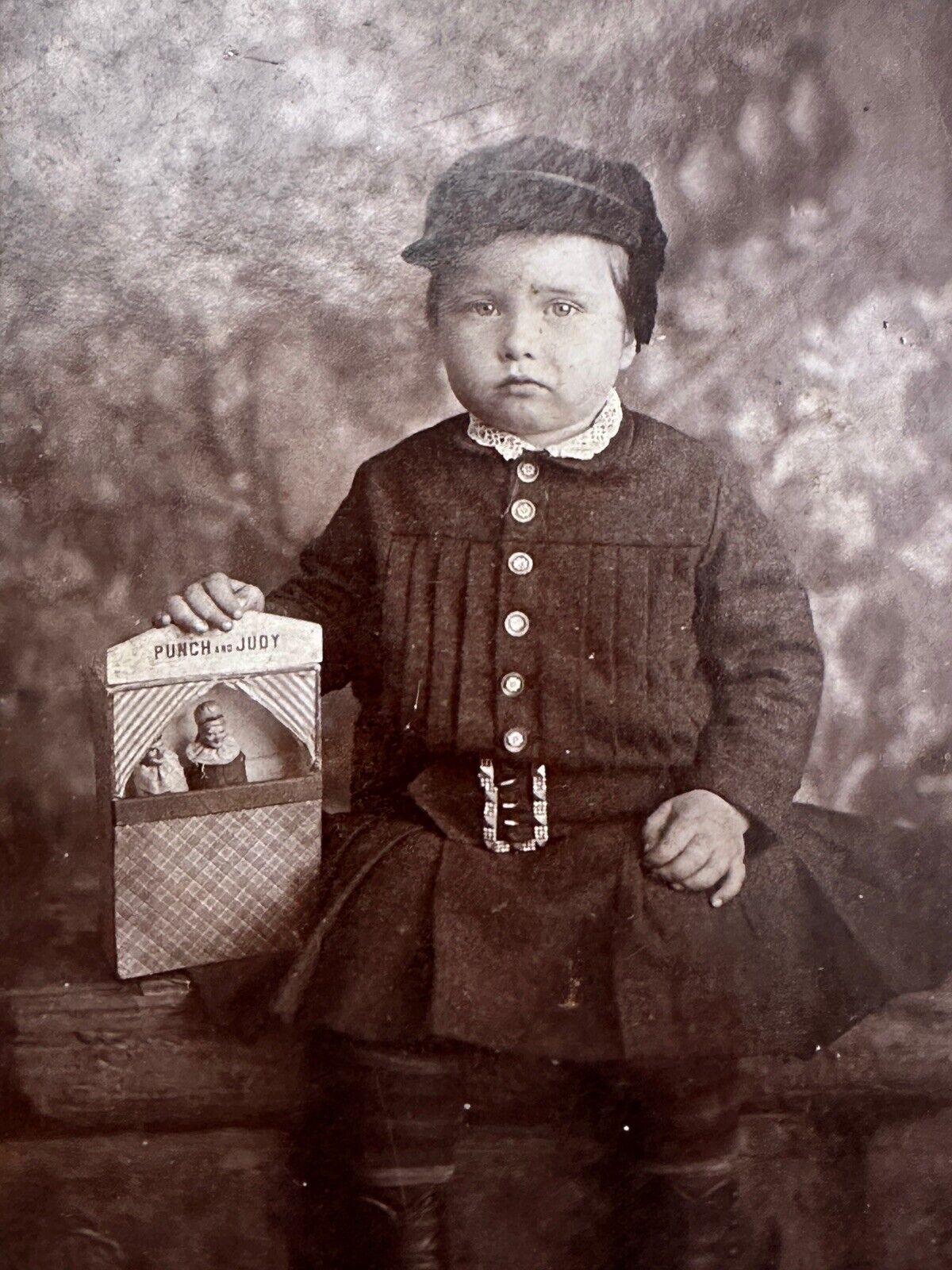 19th C. Victorian Cabinet Card Photograph Boy Holding Punch & Judy SC