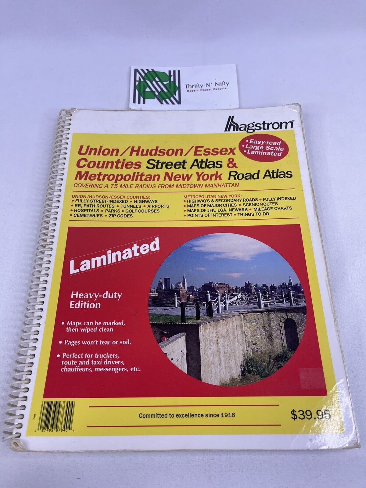 HAGSTROM Maps Union/Hudson/Essex NJ & Metropolitan NY Atlas Laminated 1998 Rare
