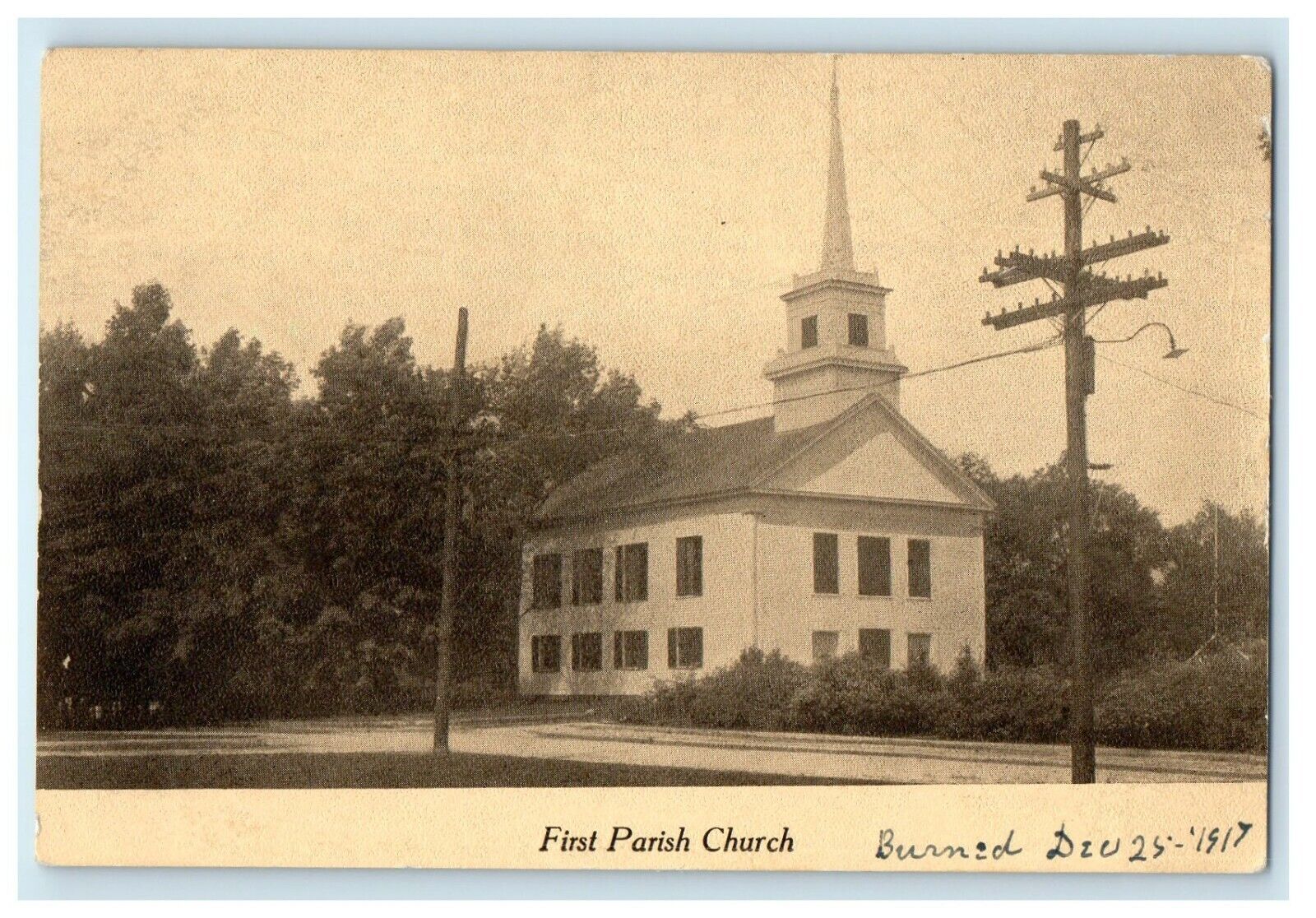 c1917 View of First Parish Church Pepperell, Massachusetts MA Antique Postcard