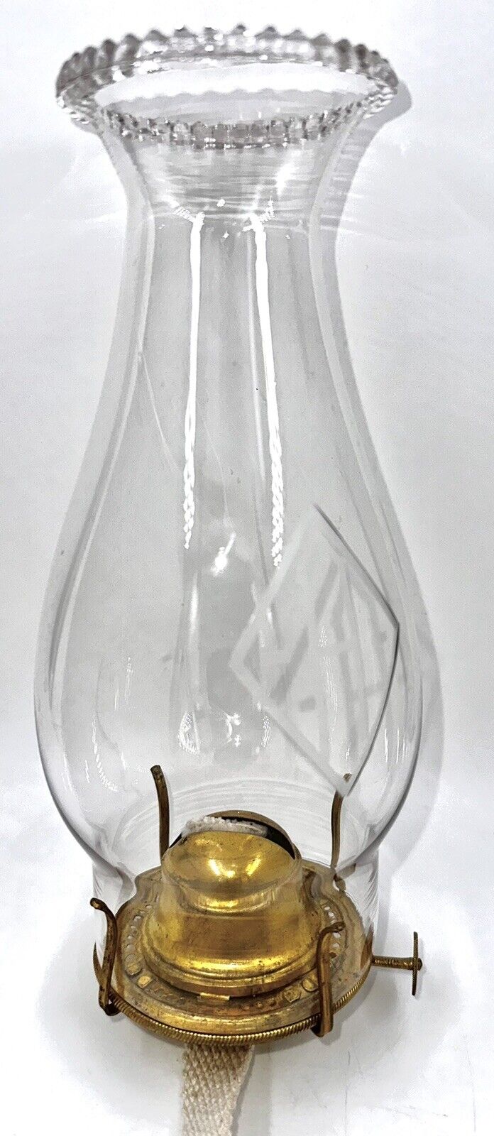 Antique No. 2 Manhattan Brass NY Kerosene Oil Lamp Burner w/ Clear Glass Chimney