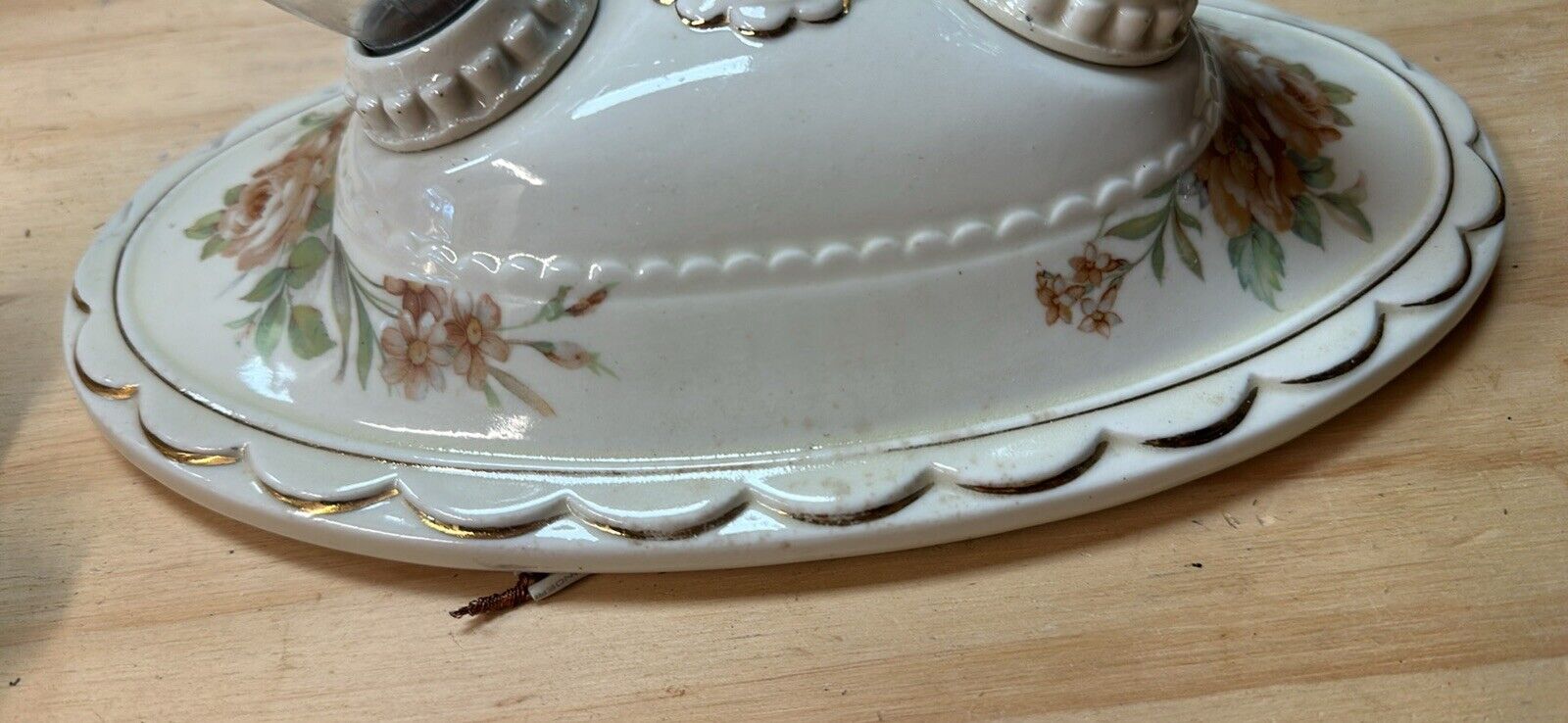 Pair Of Vintage   Porcelain Ceiling Light Fixture 2 Bulb Floral