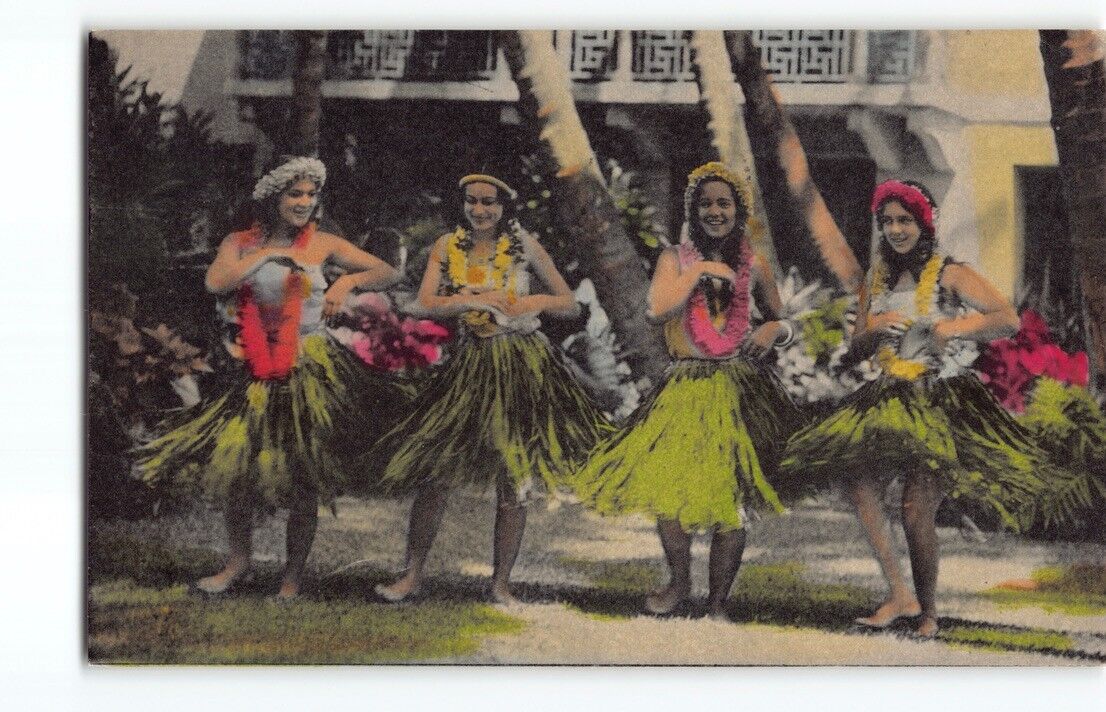 Hula Dancers Royal Hawaiian Hotel~Sunny Scenes H-160 Hawaii Postcard Tinted -H6