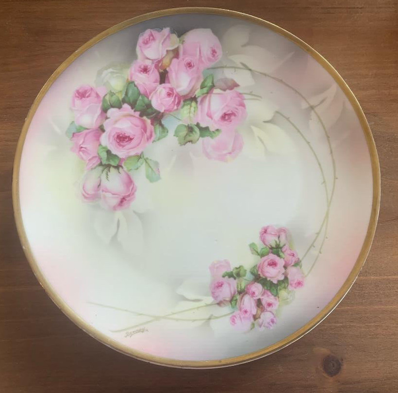 Vintage Bavarian/Prussia Cream Plate Pink Roses Gold Rim 8.5\