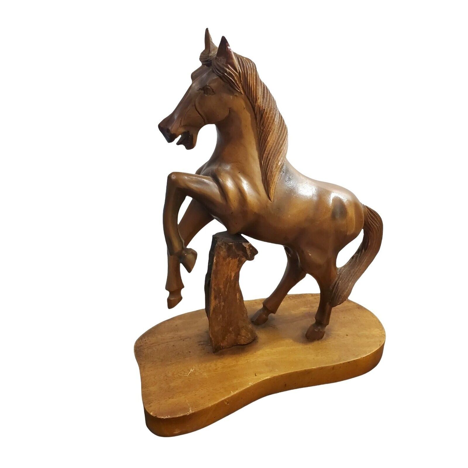 HORSE Large Vintage Wooden Hand Carved Unique Equestrian Stallion Rare