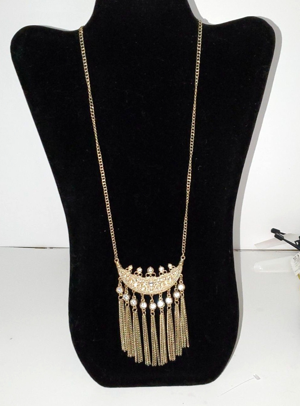 A Vintage 90\'s Costume Jewelry Necklace Egyptian Inspired Gold Tone Rhinestones 