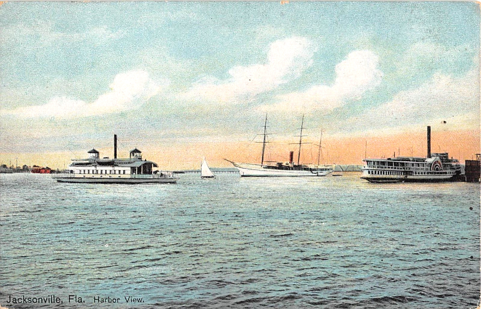 c.1910 Boats in Harbor Jacksonville FL post card